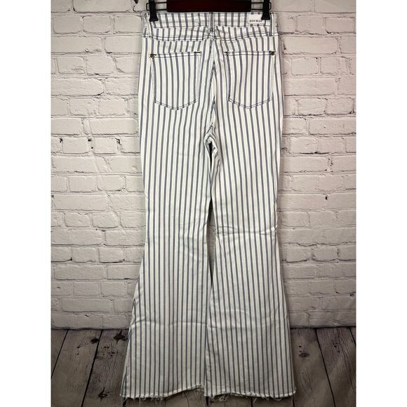 Judy Blue Rowan Super Flare Jeans Size 5/27 White Blue Striped High Rise Raw Hem - Picture 2 of 9